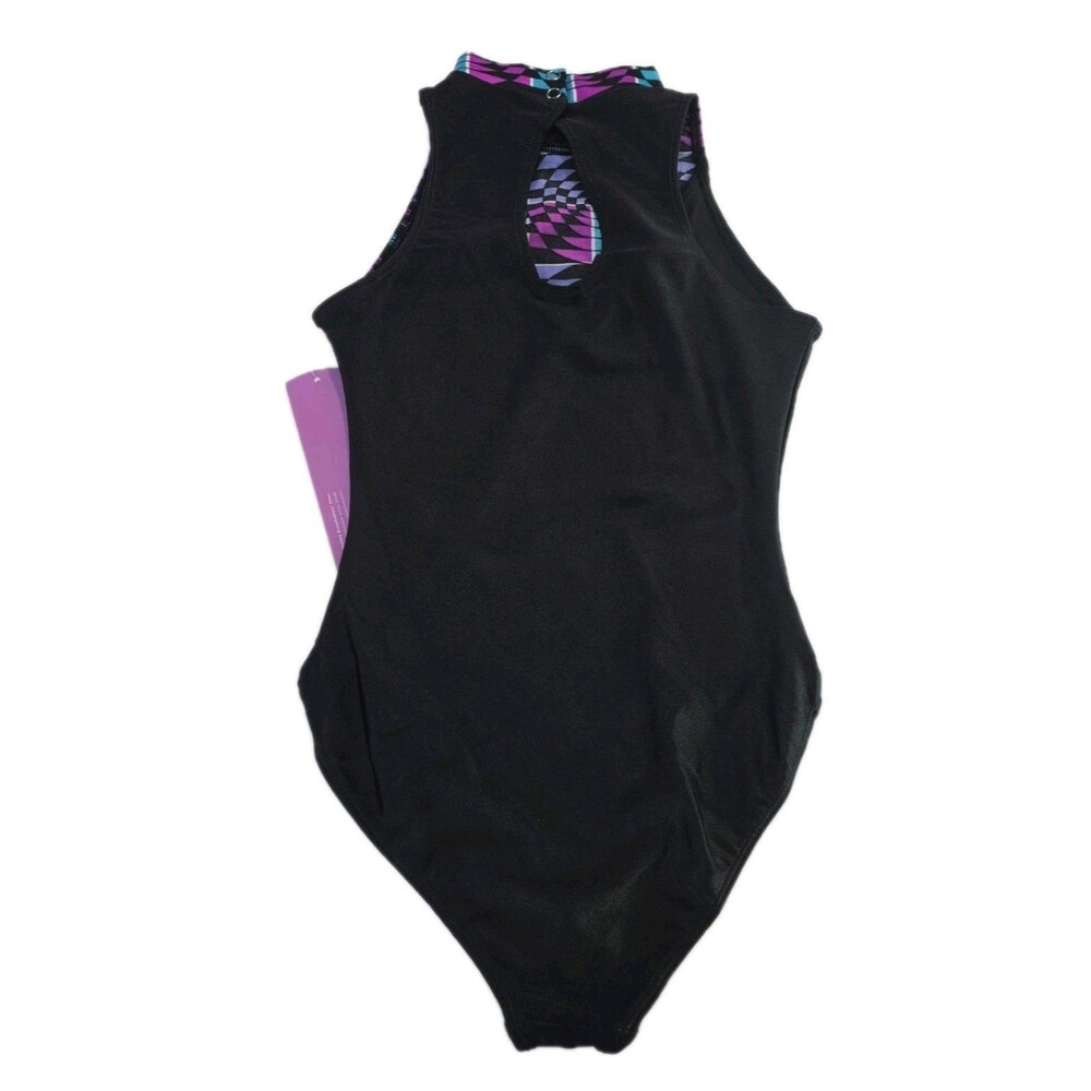 Gilda Marx VTG High Neck Keyhole Geometric Tank Leotard AXS Adult XS (Y/J) Black - Picture 4 of 15